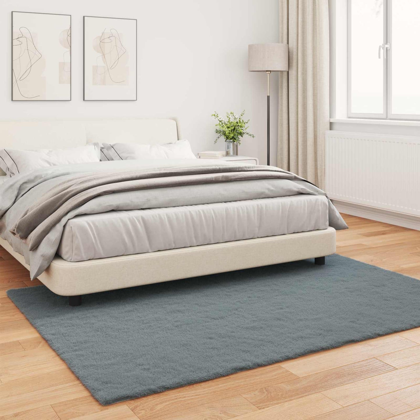 Anti-Slip Faux Rabbit Fur Rug OLITE Anthracite 140 x 200 cm