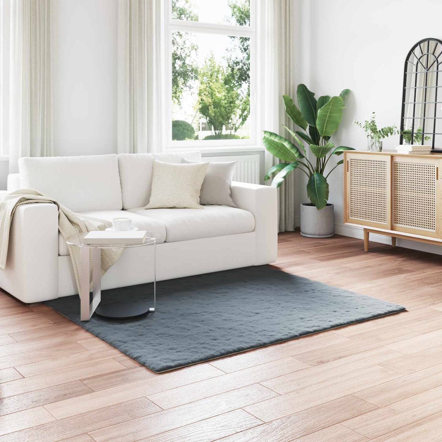 Anti-Slip Faux Rabbit Fur Rug OLITE Anthracite 160 x 160 cm