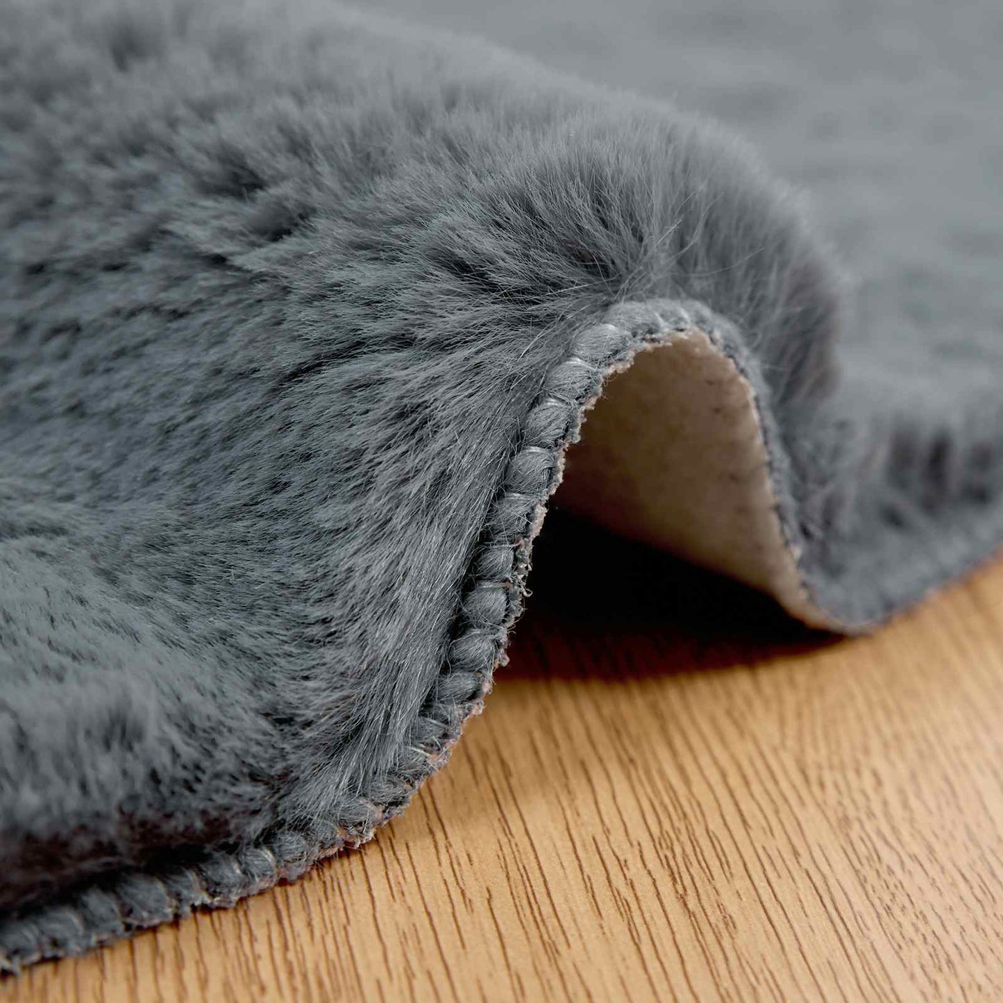 Anti-Slip Faux Rabbit Fur Rug OLITE Anthracite Ø 80 cm