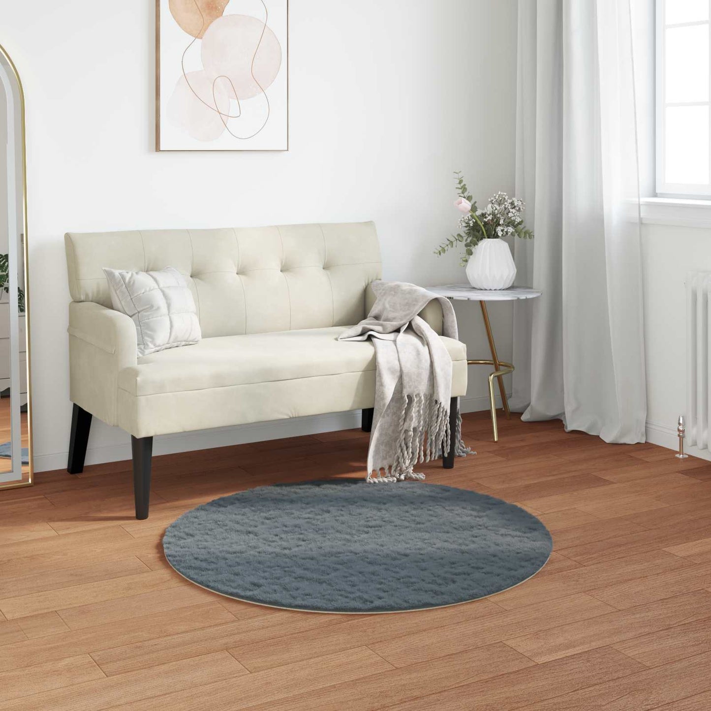 Anti-Slip Faux Rabbit Fur Rug OLITE Anthracite Ø 80 cm