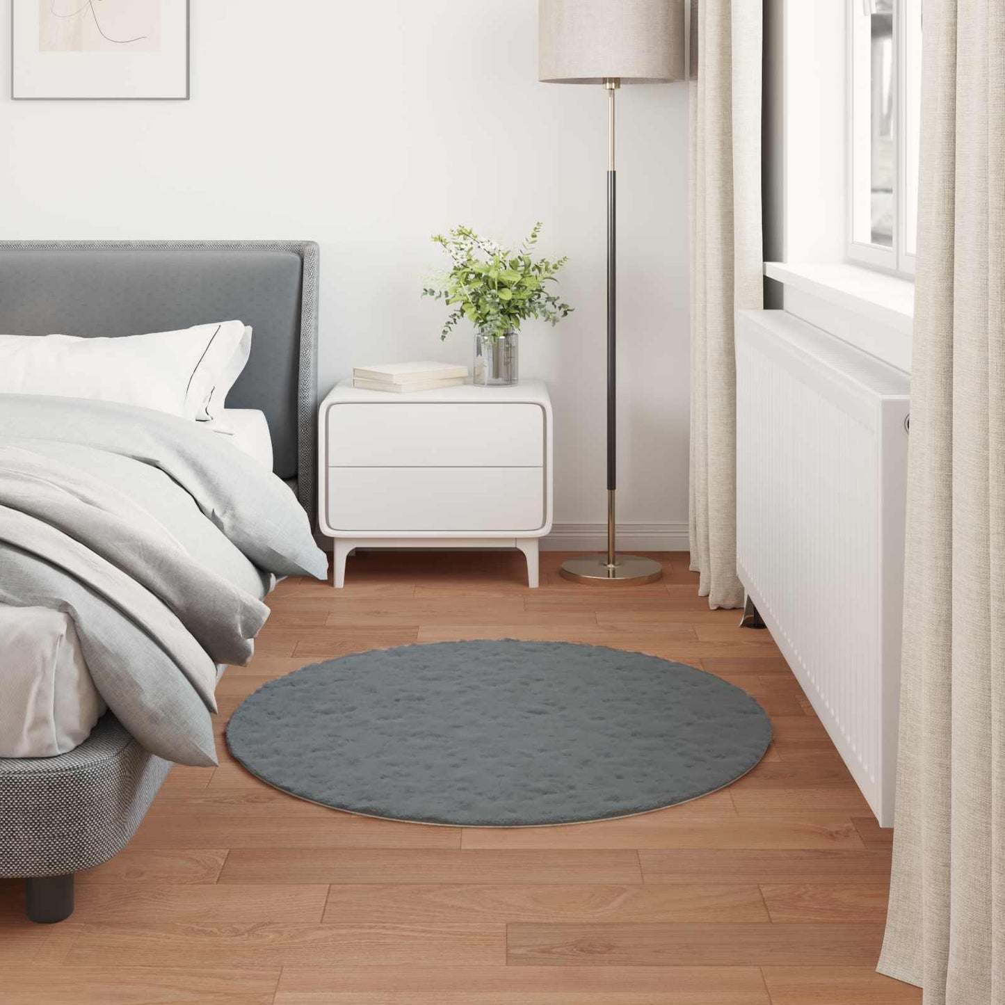 Anti-Slip Faux Rabbit Fur Rug OLITE Anthracite Ø 80 cm