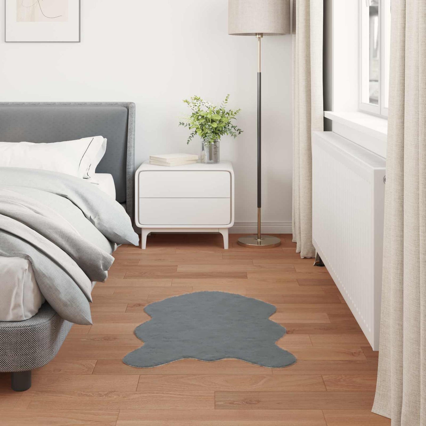 Anti-Slip Faux Rabbit Fur Rug OLITE Anthracite 80 x 120 cm