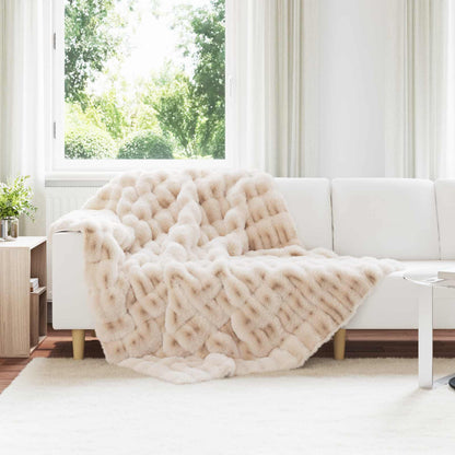 Anti-Slip Faux Rabbit Fur Blanket Olite Beige 150 x 220 cm