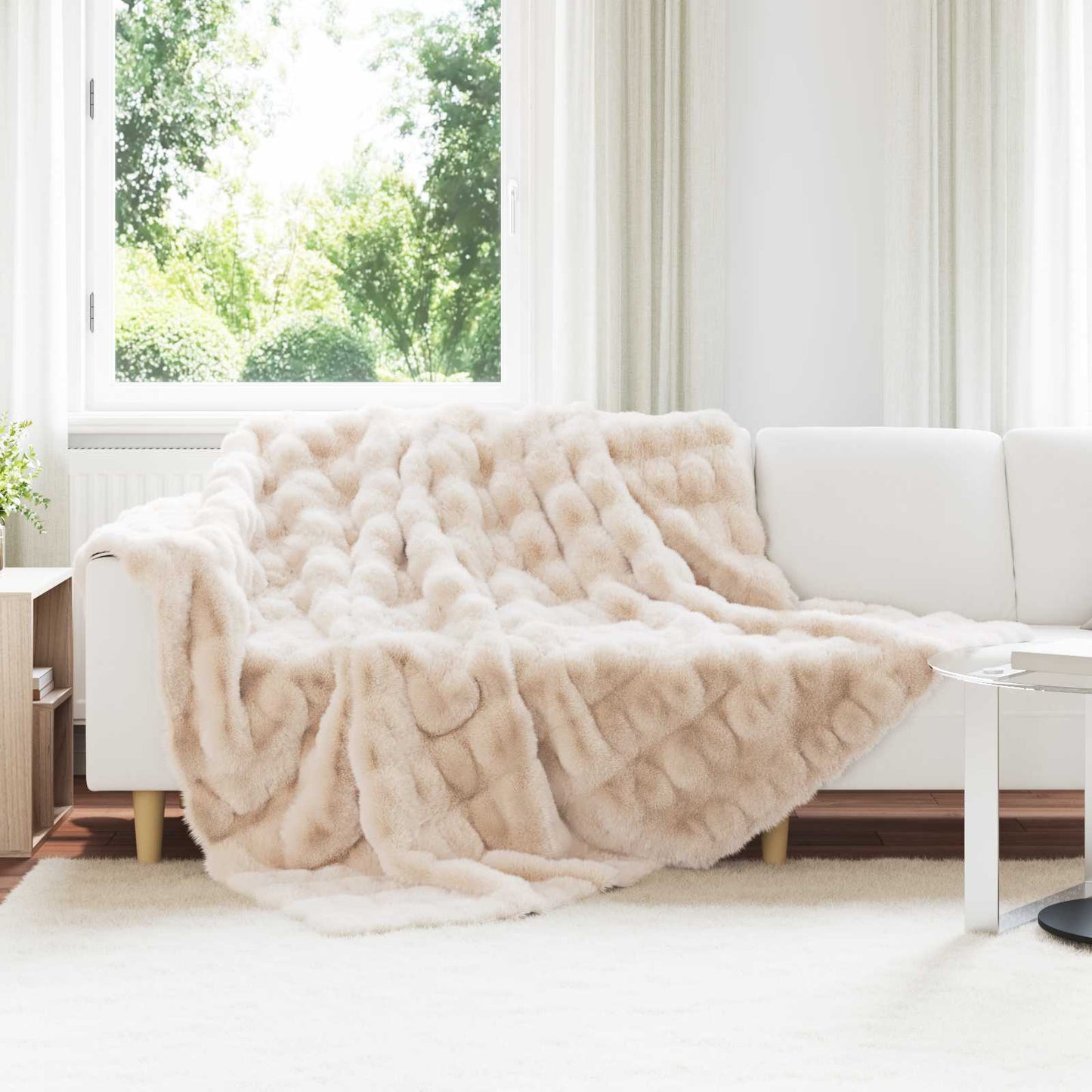 Anti-Slip Faux Rabbit Fur Blanket Olite Beige 240 x 270 cm