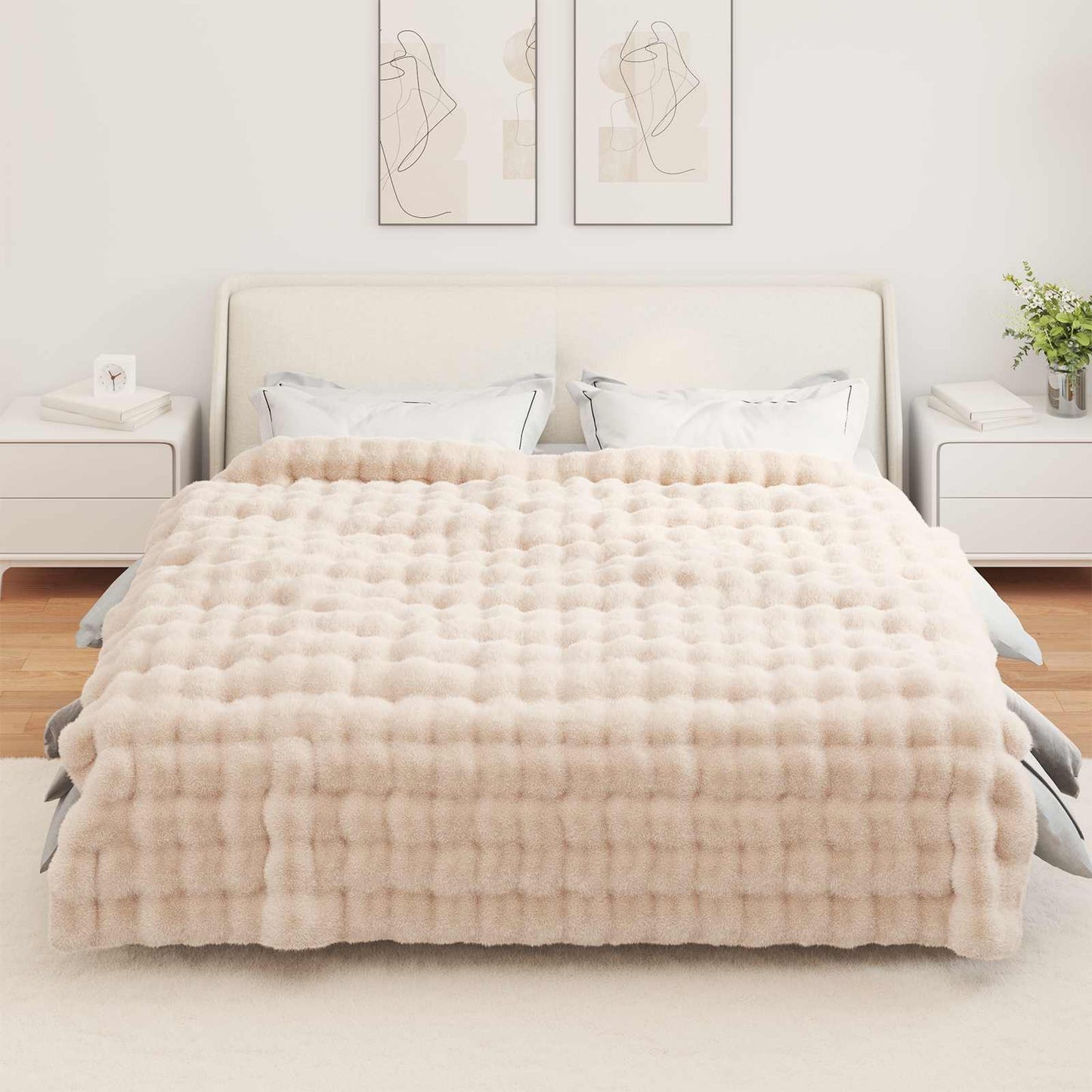 Anti-Slip Faux Rabbit Fur Blanket Olite Beige 240 x 270 cm