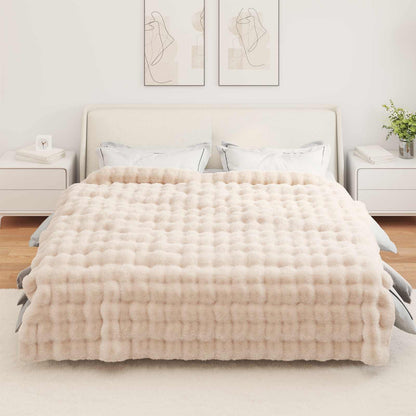 Anti-Slip Faux Rabbit Fur Blanket Olite Beige 240 x 270 cm