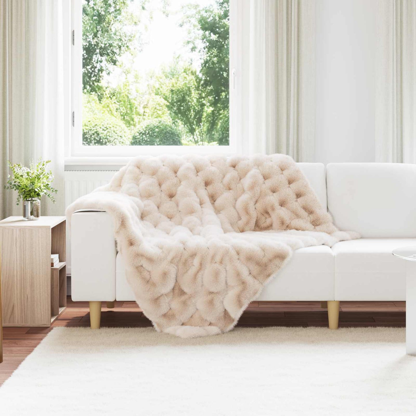 Anti-Slip Faux Rabbit Fur Blanket Olite 4 pcs Beige Polyester