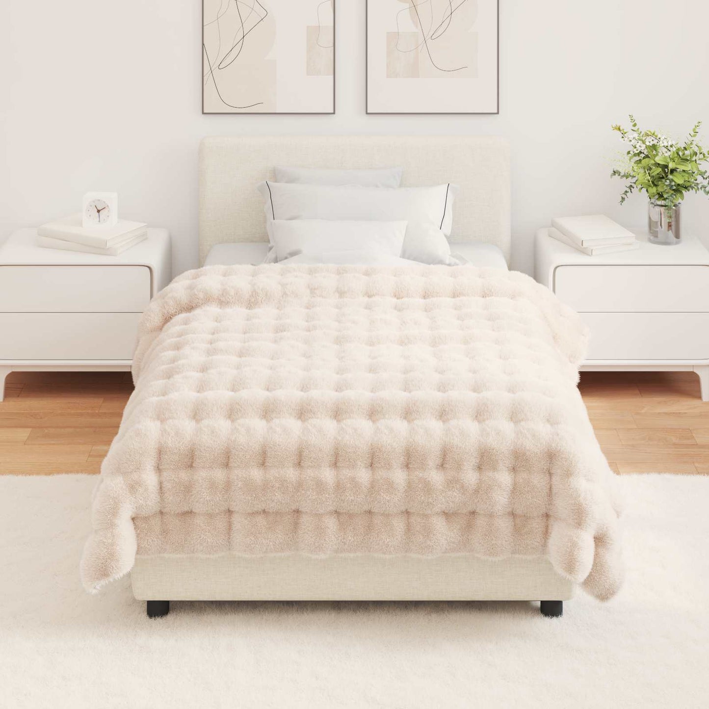 Anti-Slip Faux Rabbit Fur Blanket Olite 4 pcs Beige Polyester