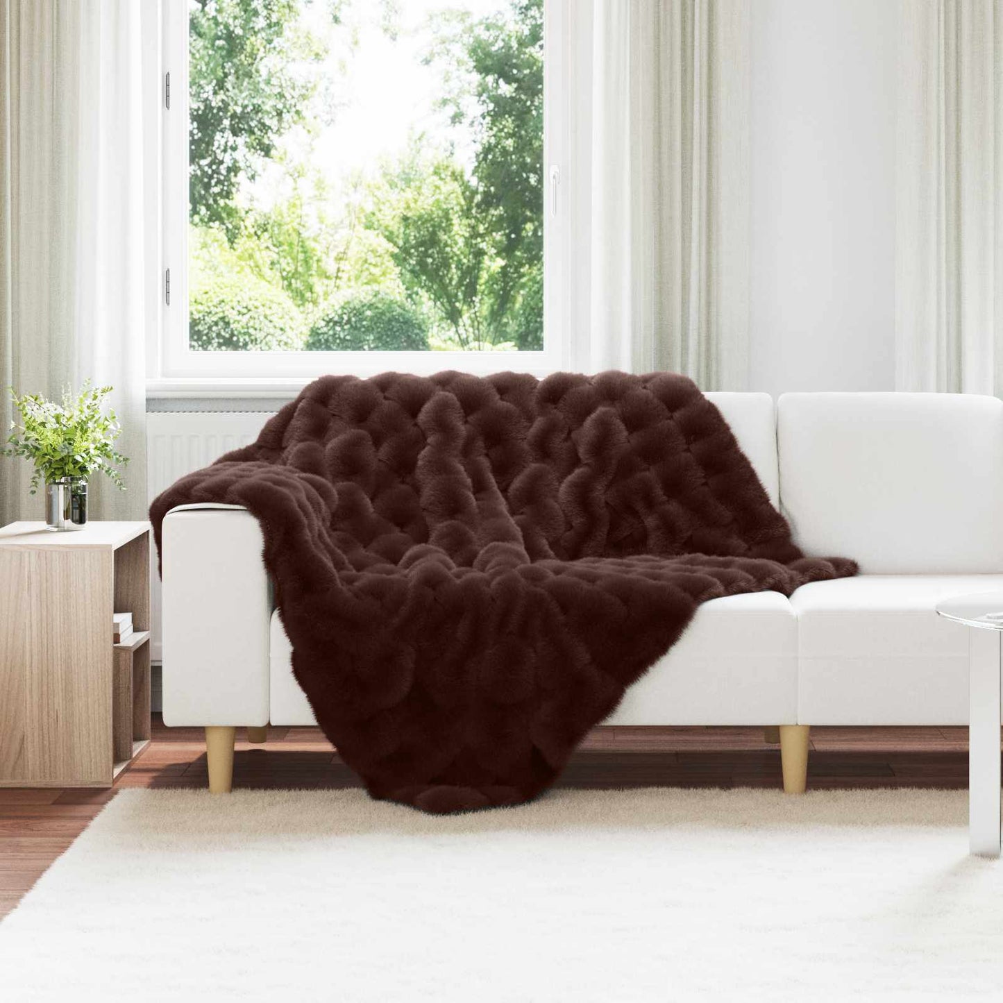 Anti-Slip Faux Rabbit Fur Blanket Olite Camel 130 x 150 cm
