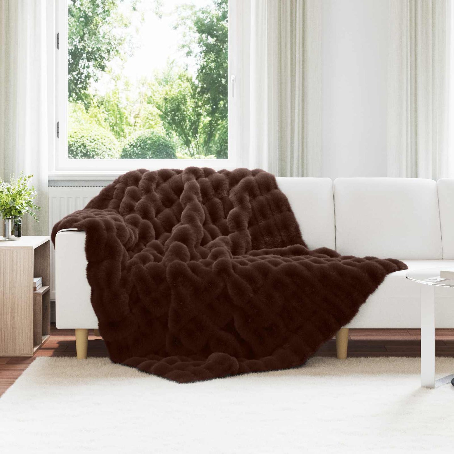 Anti-Slip Faux Rabbit Fur Blanket Olite 4 pcs Camel Polyester