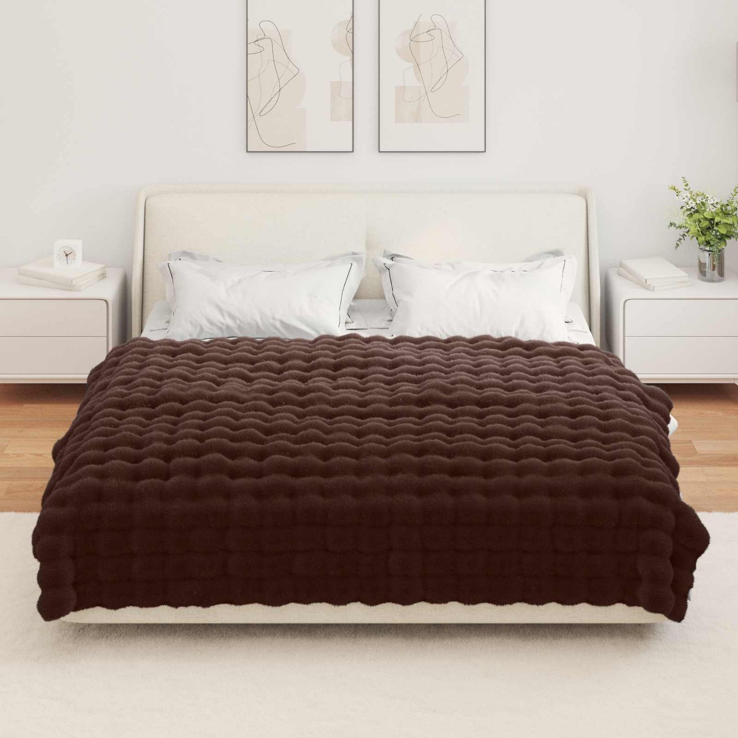 Anti-Slip Faux Rabbit Fur Blanket Olite 4 pcs Camel Polyester
