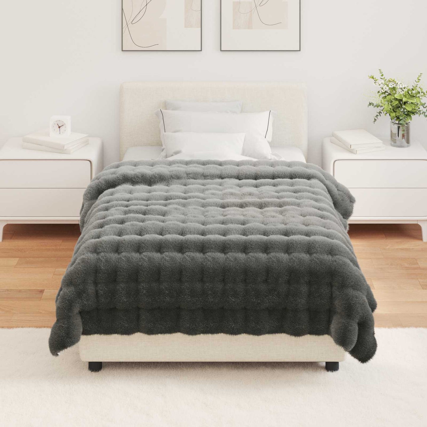 Anti-Slip Faux Rabbit Fur Blanket Olite Dark Grey 130 x 150 cm