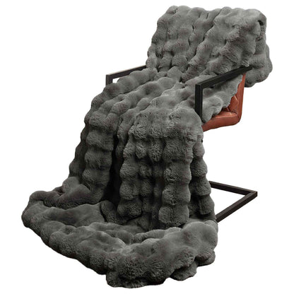 Anti-Slip Faux Rabbit Fur Blanket Olite Dark Grey 130 x 150 cm