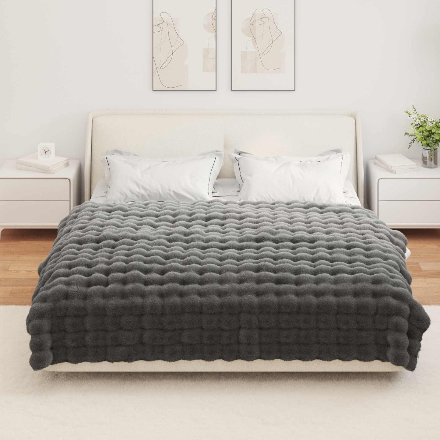 Anti-Slip Faux Rabbit Fur Blanket Olite Dark Grey 150 x 220 cm