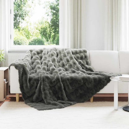 Anti-Slip Faux Rabbit Fur Blanket Olite Dark Grey 240 x 270 cm