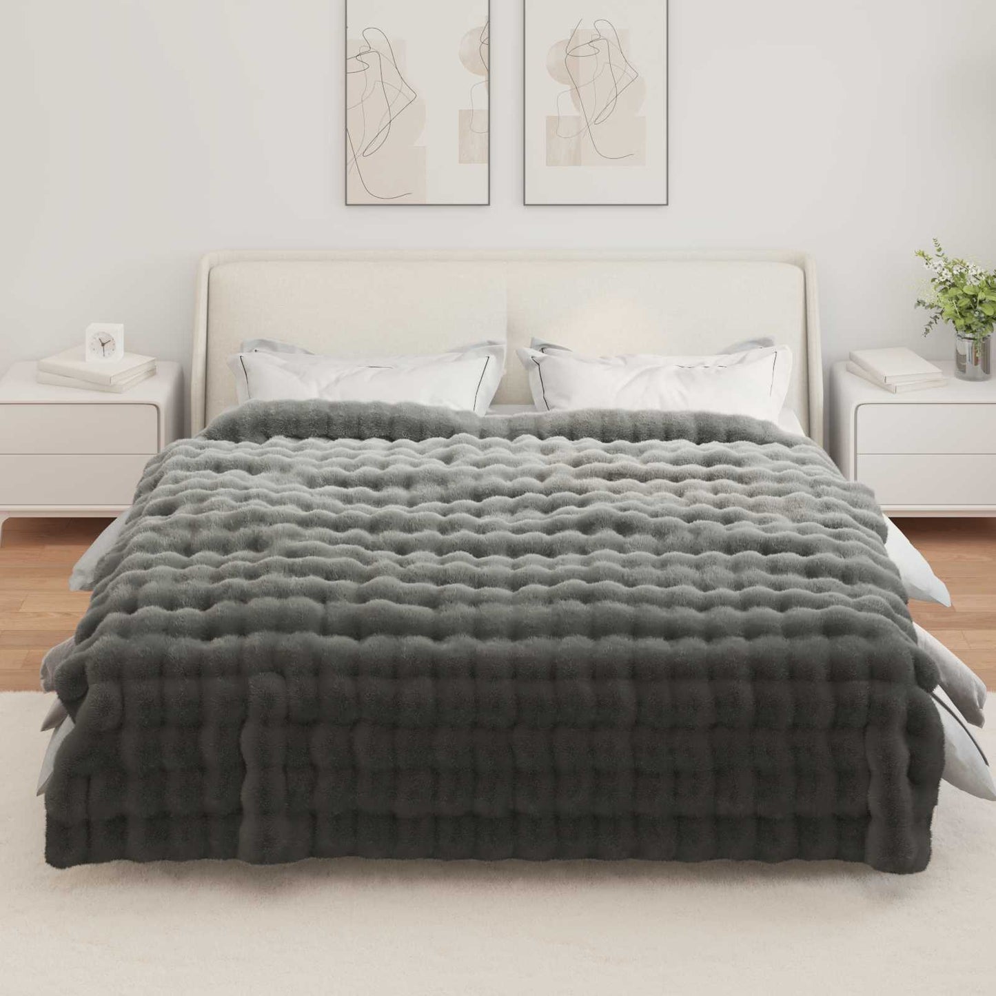 Anti-Slip Faux Rabbit Fur Blanket Olite Dark Grey 240 x 270 cm