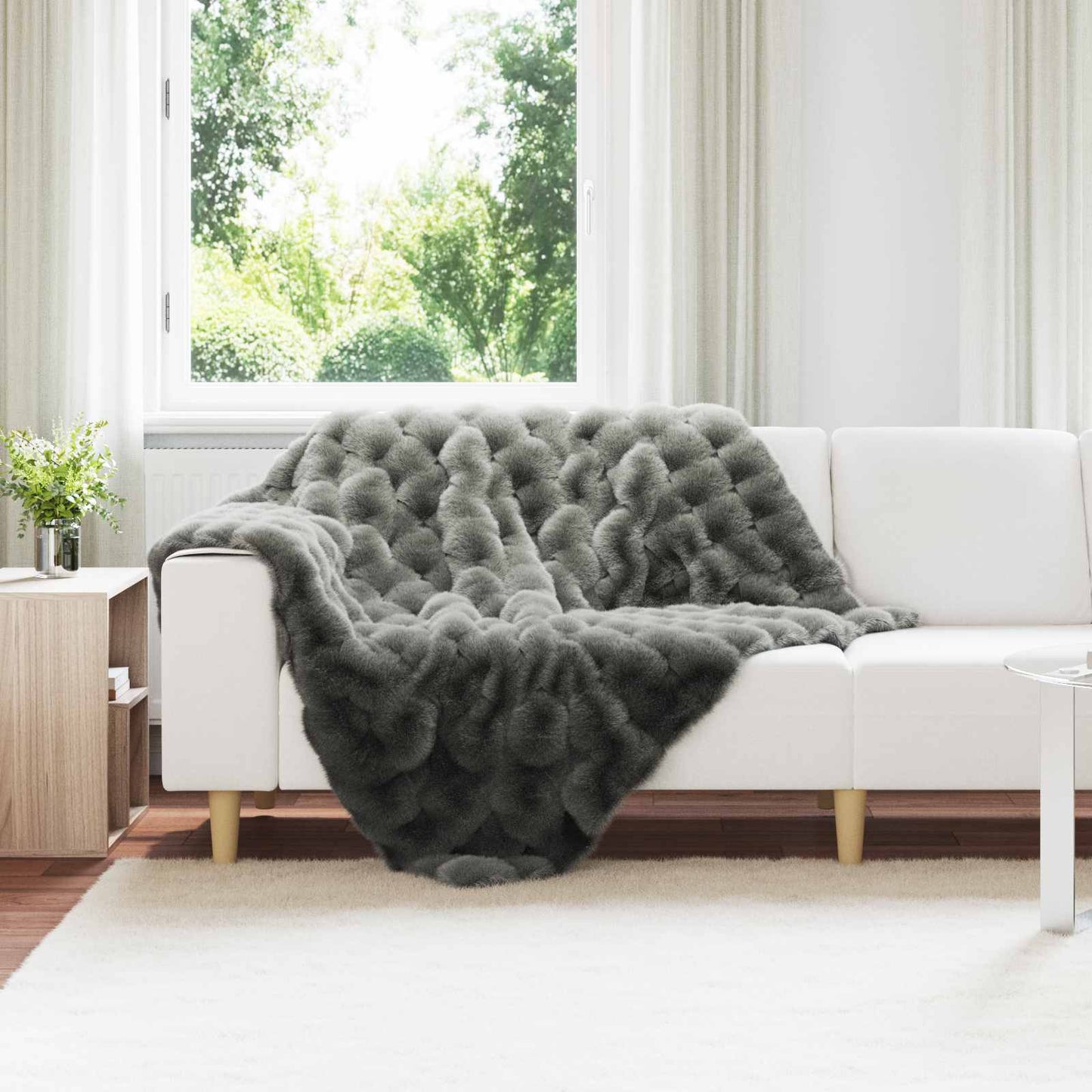 Anti-Slip Faux Rabbit Fur Blanket Olite 4 pcs Dark Grey