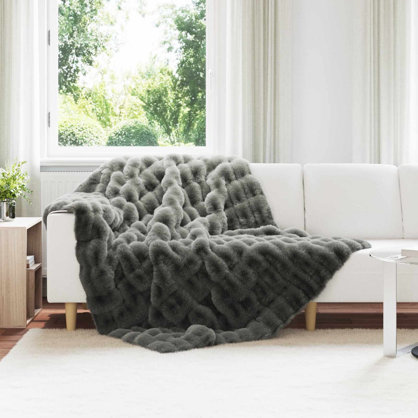 Anti-Slip Faux Rabbit Fur Blanket Olite 4 pcs Dark Grey