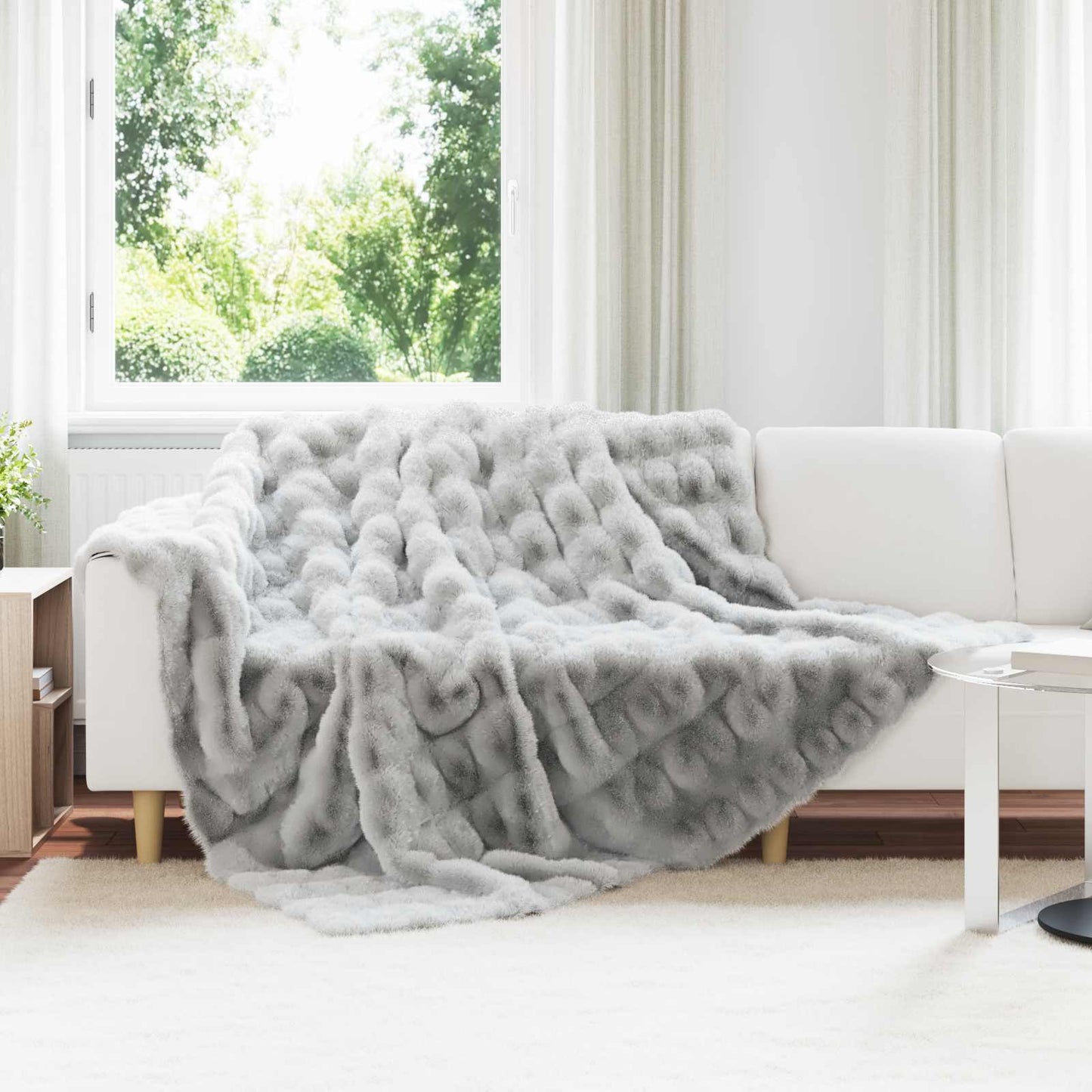 Anti-Slip Faux Rabbit Fur Blanket Olite Grey 220 x 240 cm