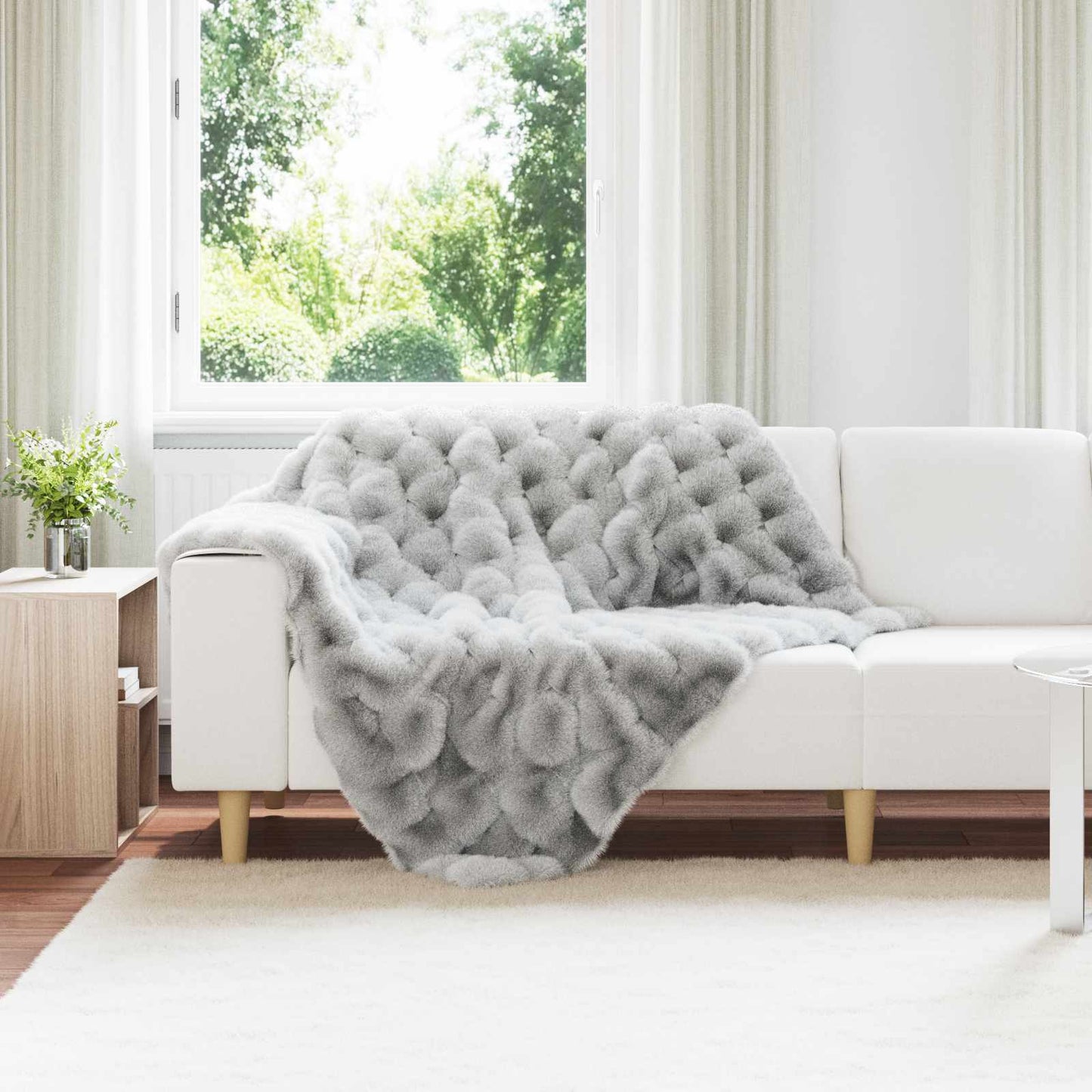 Anti-Slip Faux Rabbit Fur Blanket Olite 4 pcs Grey 130 x 150 cm