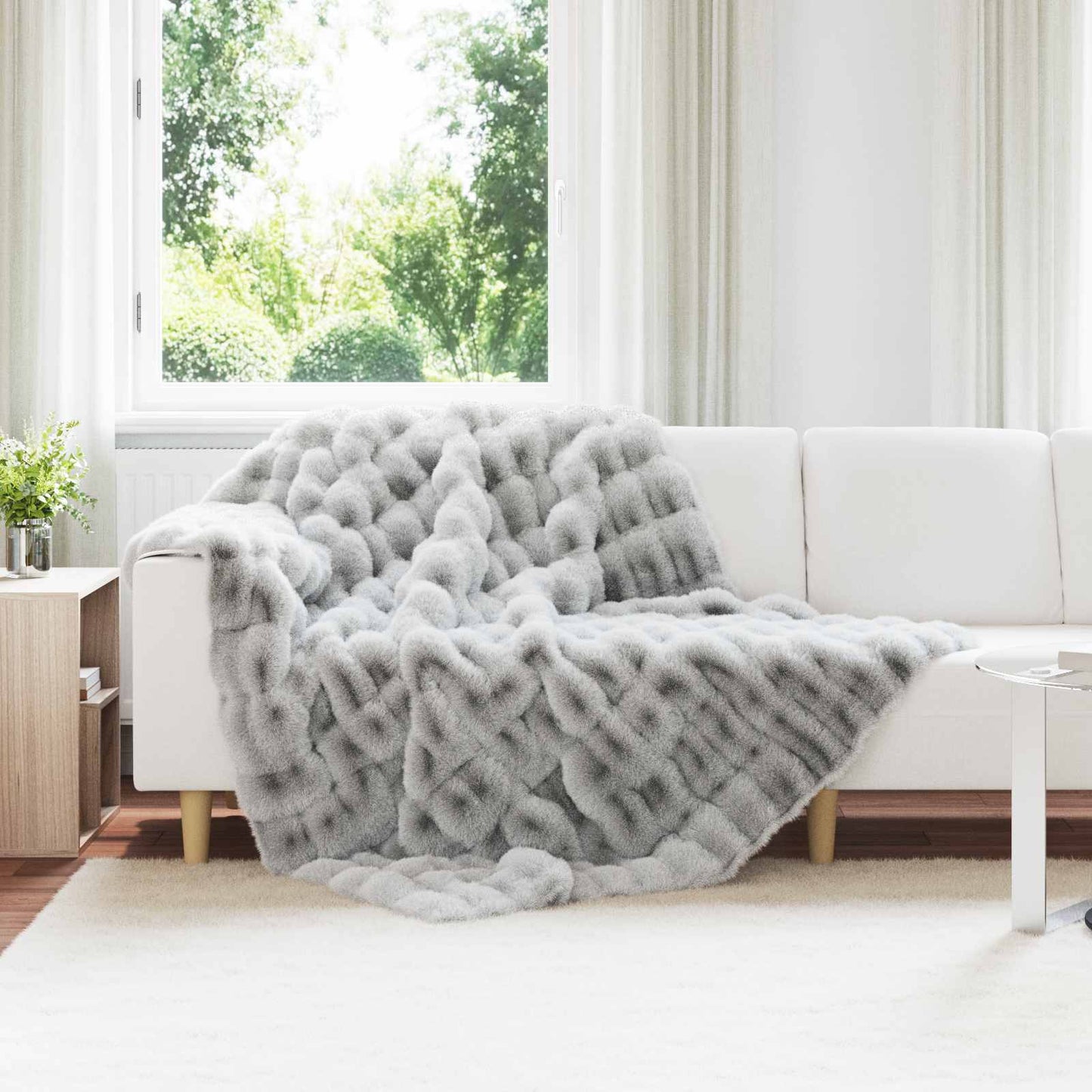 Anti-Slip Faux Rabbit Fur Blanket Olite 4 pcs Grey 150 x 220 cm