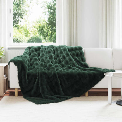 Anti-Slip Faux Rabbit Fur Blanket Olite Dark Green 220 x 240 cm