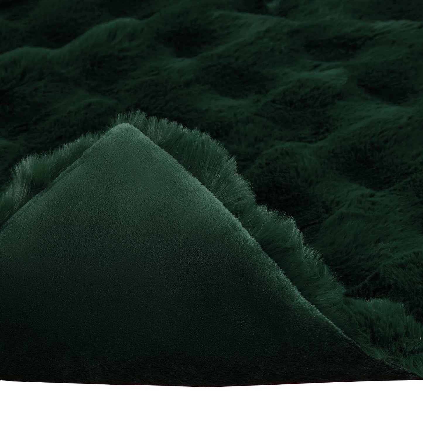 Anti-Slip Faux Rabbit Fur Blanket Olite Dark Green 240 x 270 cm