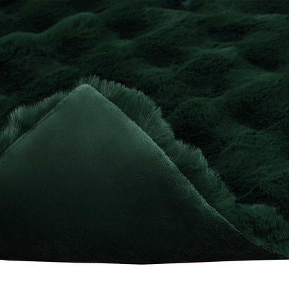 Anti-Slip Faux Rabbit Fur Blanket Olite Dark Green 240 x 270 cm