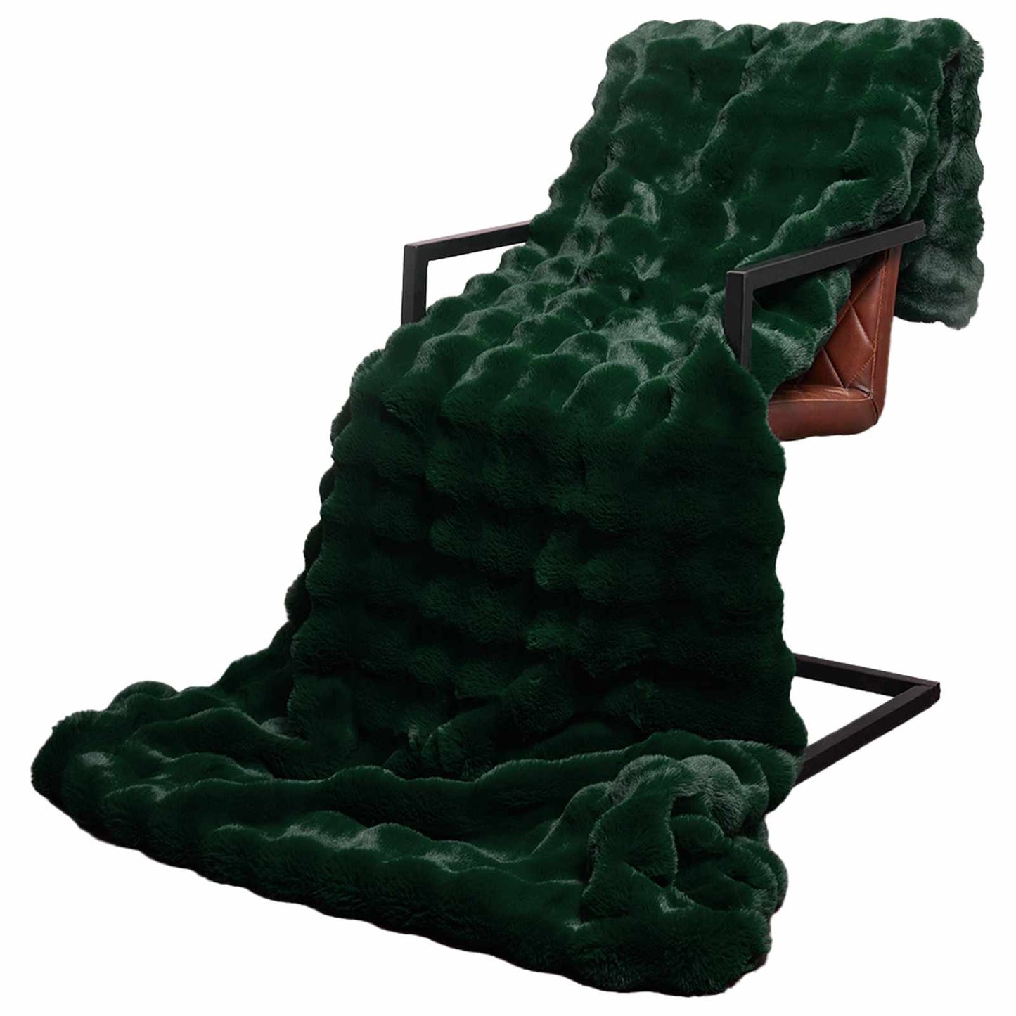 Anti-Slip Faux Rabbit Fur Blanket Olite Dark Green 240 x 270 cm