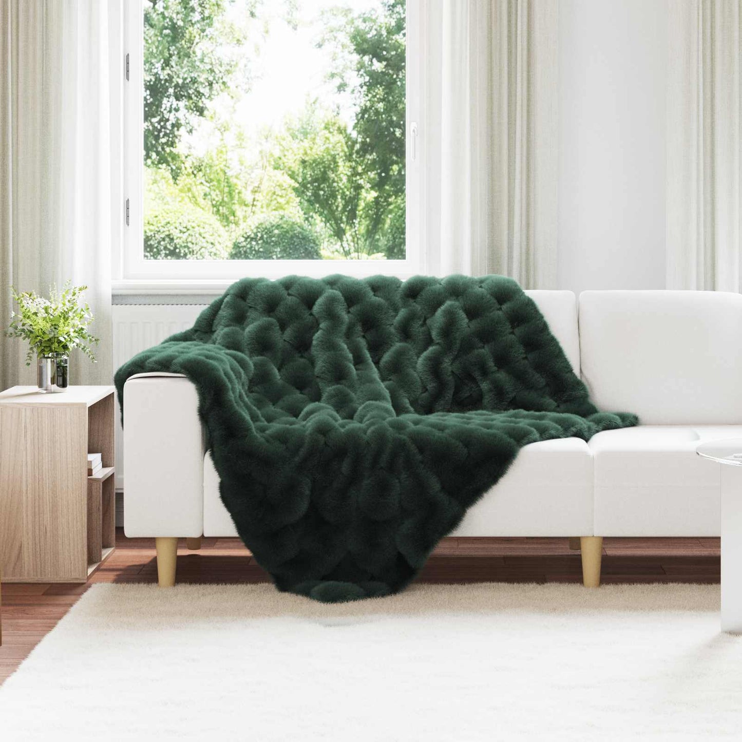 Anti-Slip Faux Rabbit Fur Blanket Olite 4 pcs Dark Green