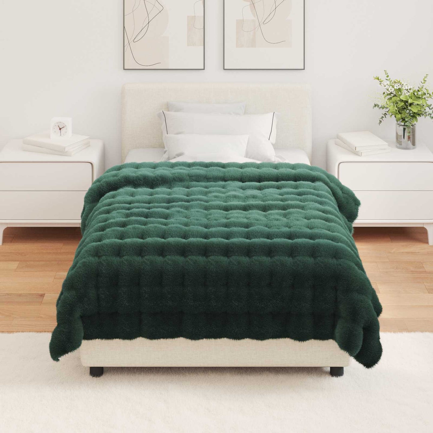 Anti-Slip Faux Rabbit Fur Blanket Olite 4 pcs Dark Green