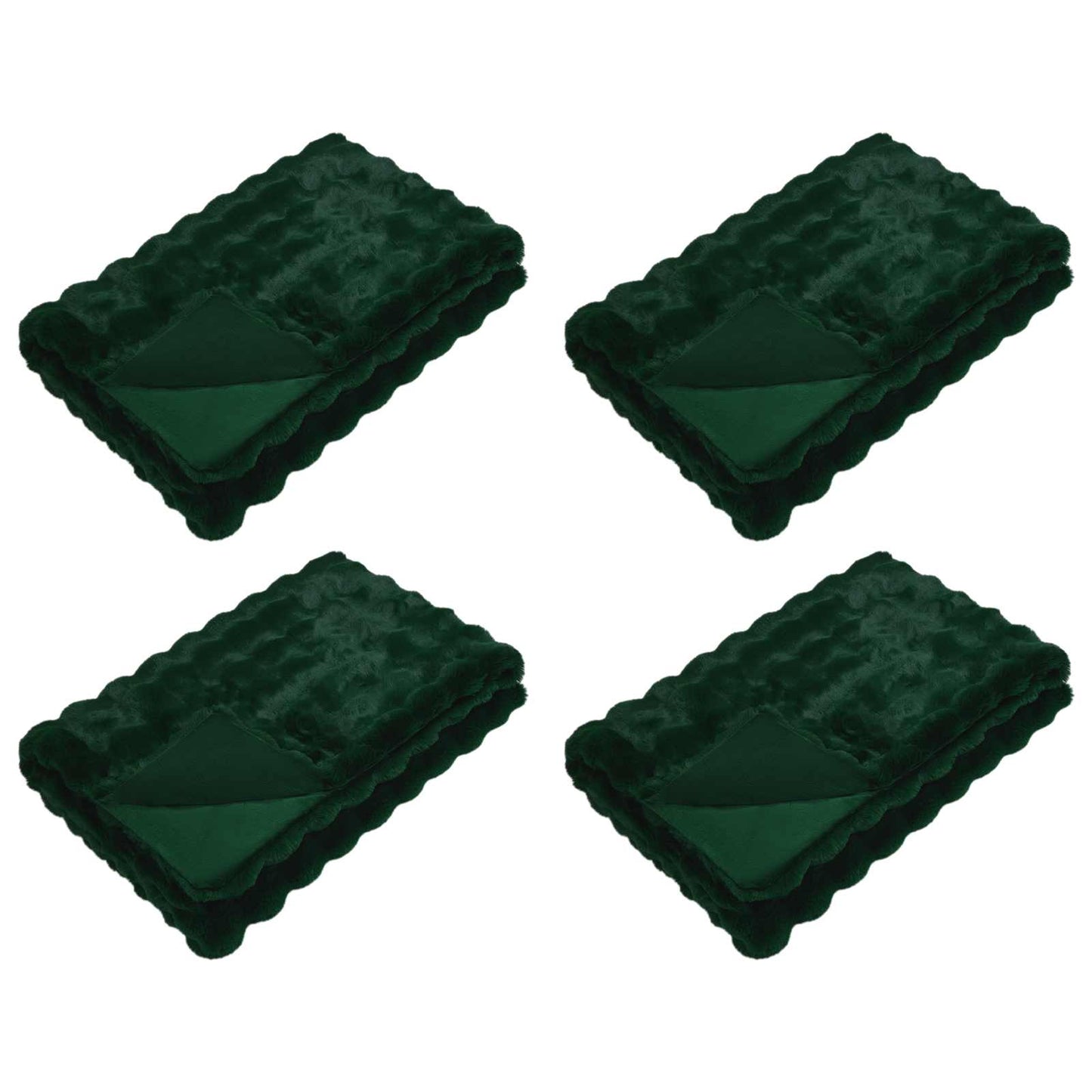 Anti-Slip Faux Rabbit Fur Blanket Olite 4 pcs Dark Green