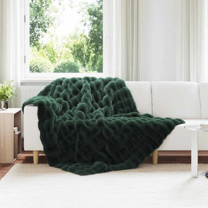 Anti-Slip Faux Rabbit Fur Blanket Olite 4 pcs Dark Green