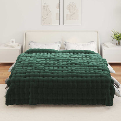 Anti-Slip Faux Rabbit Fur Blanket Olite 4 pcs Dark Green