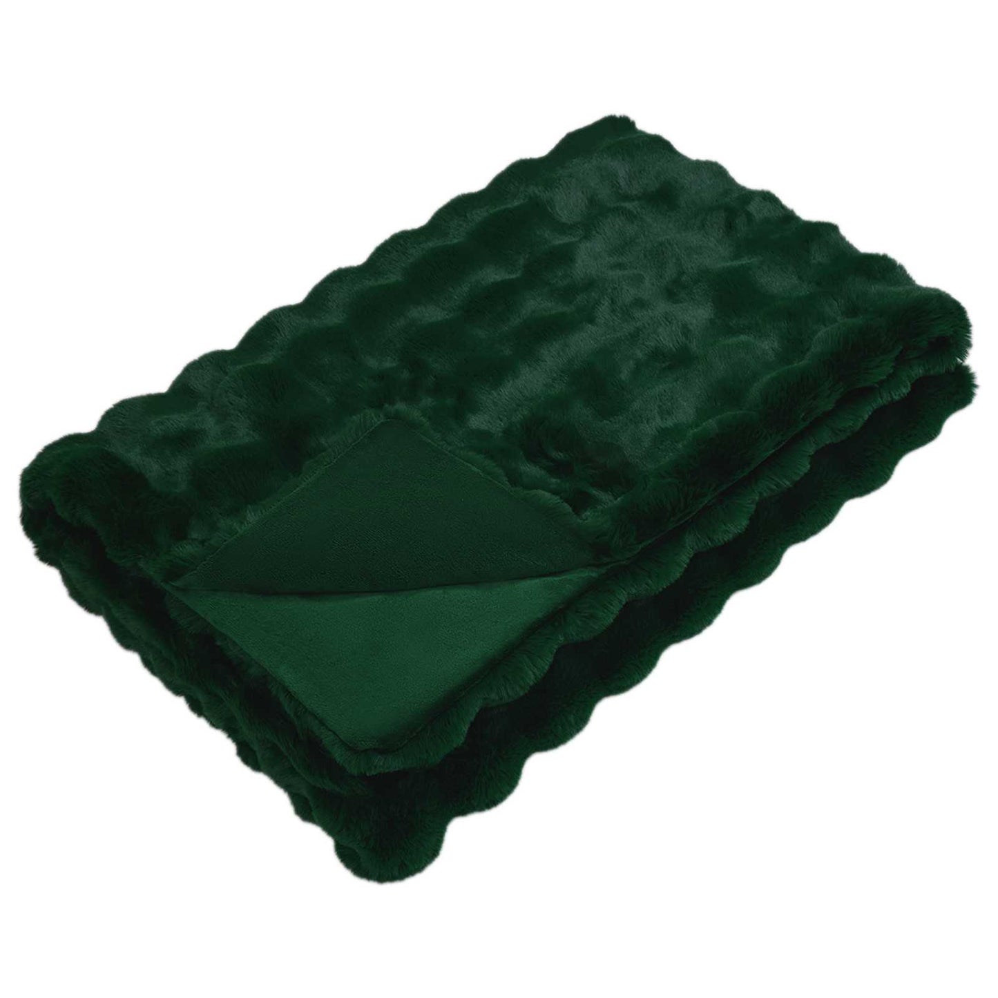 Anti-Slip Faux Rabbit Fur Blanket Olite 4 pcs Dark Green