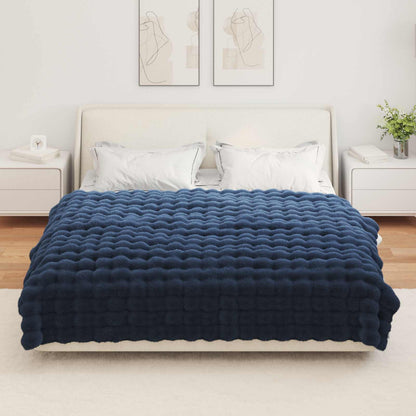 Anti-Slip Faux Rabbit Fur Blanket Olite Marine Blue Polyester