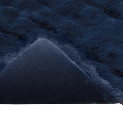 Anti-Slip Faux Rabbit Fur Blanket Olite Marine Blue Polyester