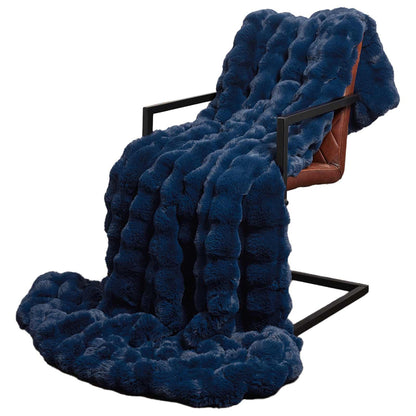 Anti-Slip Faux Rabbit Fur Blanket Olite Marine Blue Polyester