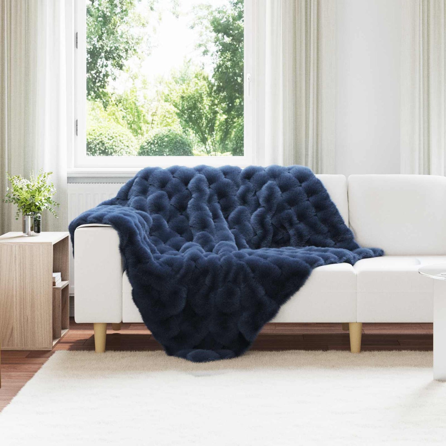 Anti-Slip Faux Rabbit Fur Blanket Olite 4 pcs Marine Blue