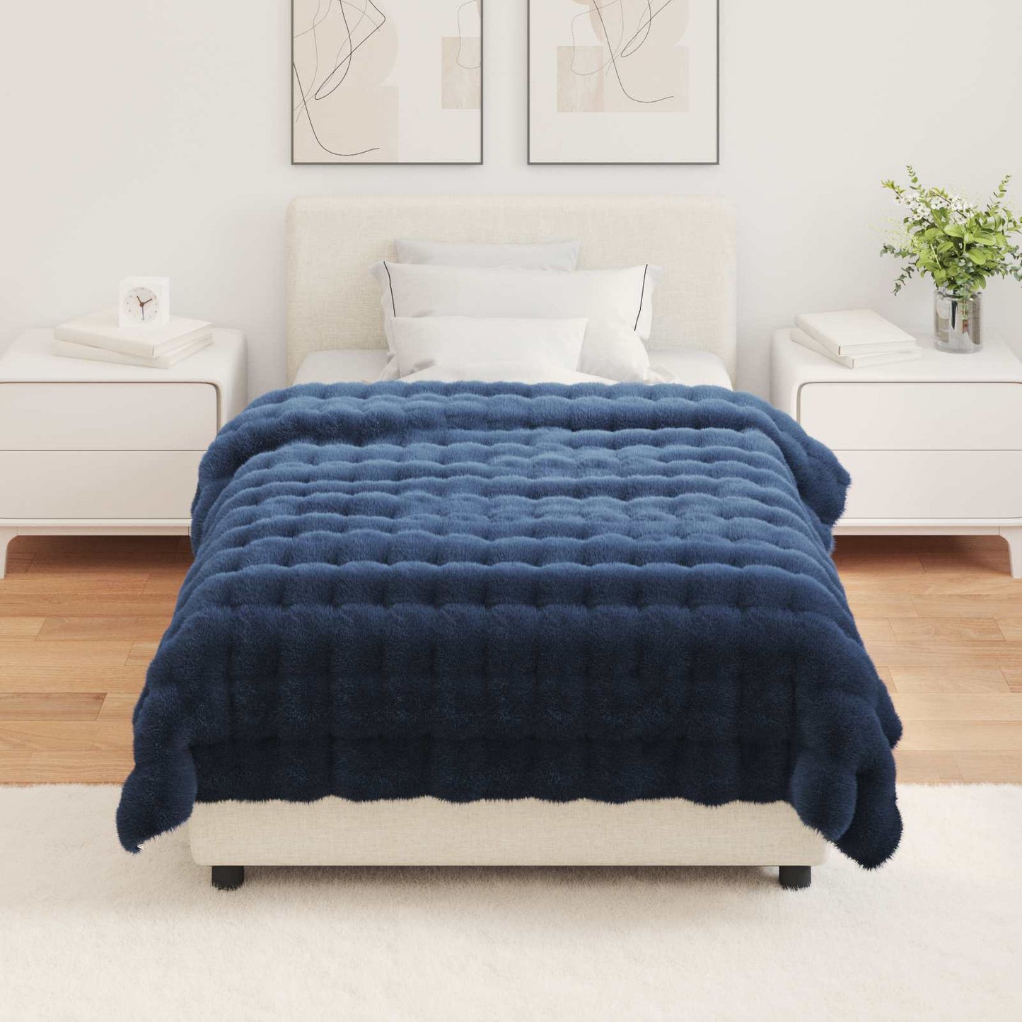 Anti-Slip Faux Rabbit Fur Blanket Olite 4 pcs Marine Blue