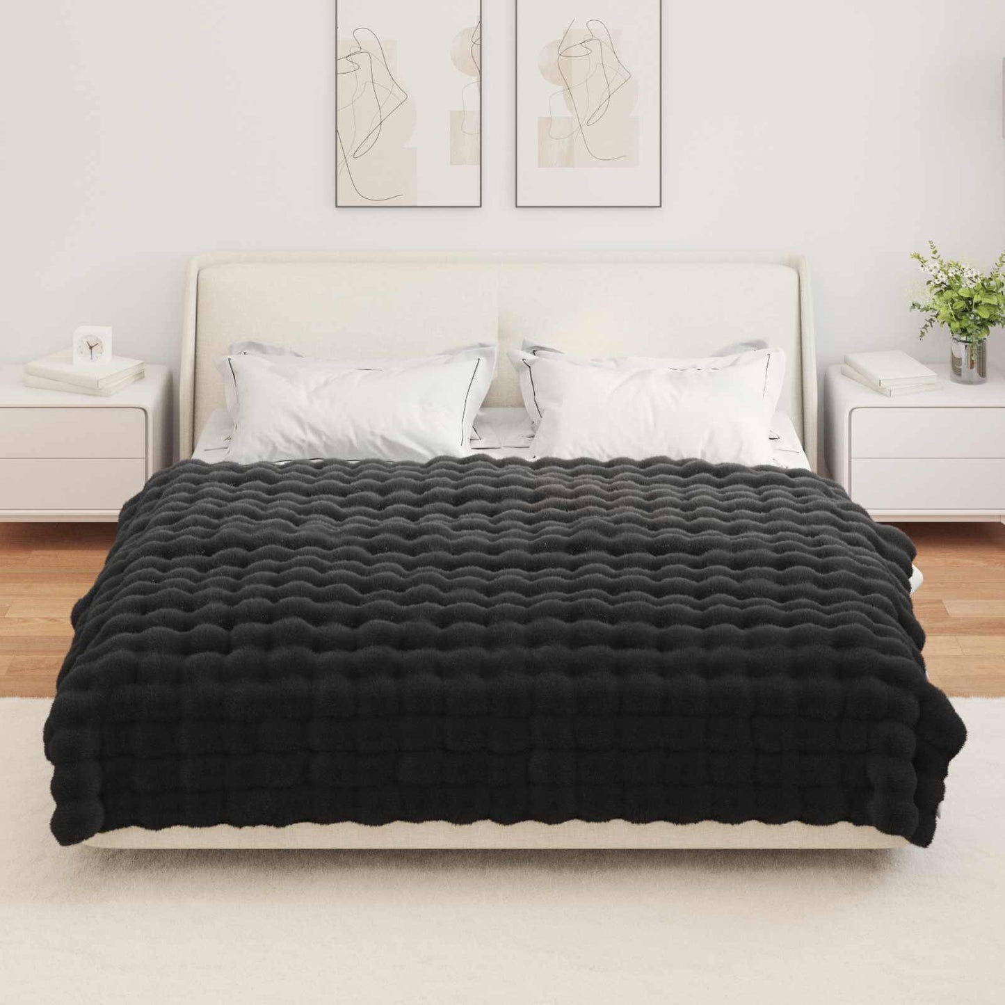 Anti-Slip Faux Rabbit Fur Blanket Olite Black 150 x 220 cm