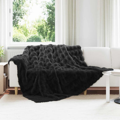 Anti-Slip Faux Rabbit Fur Blanket Olite Black 220 x 240 cm