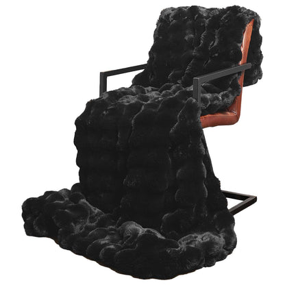 Anti-Slip Faux Rabbit Fur Blanket Olite Black 240 x 270 cm