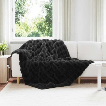 Anti-Slip Faux Rabbit Fur Blanket Olite 4 pcs Black Polyester