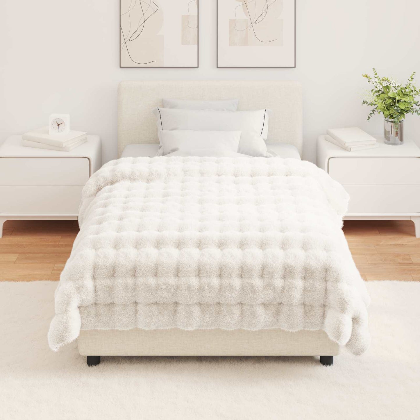 Anti-Slip Faux Rabbit Fur Blanket Olite White 130 x 150 cm