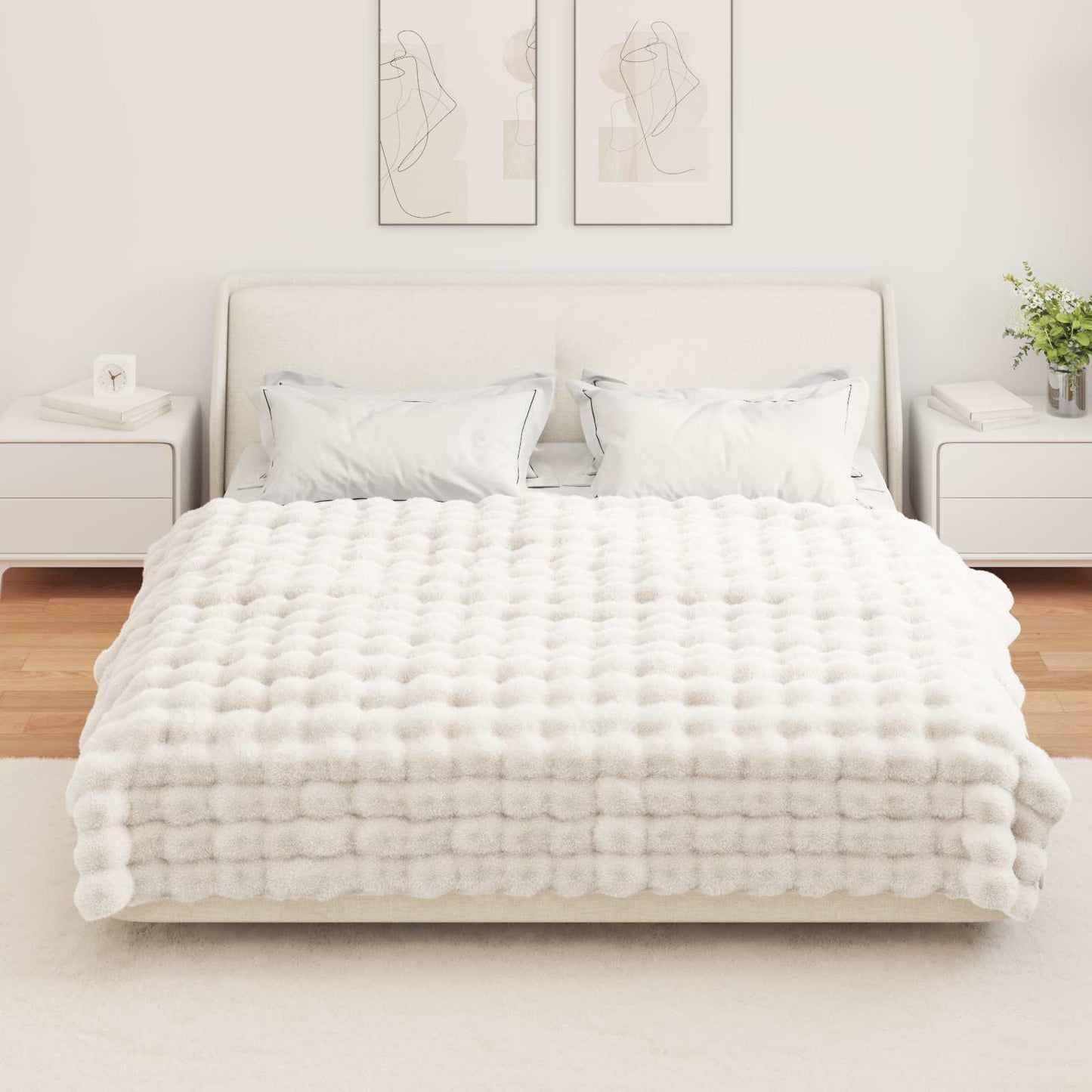 Anti-Slip Faux Rabbit Fur Blanket Olite White 150 x 220 cm