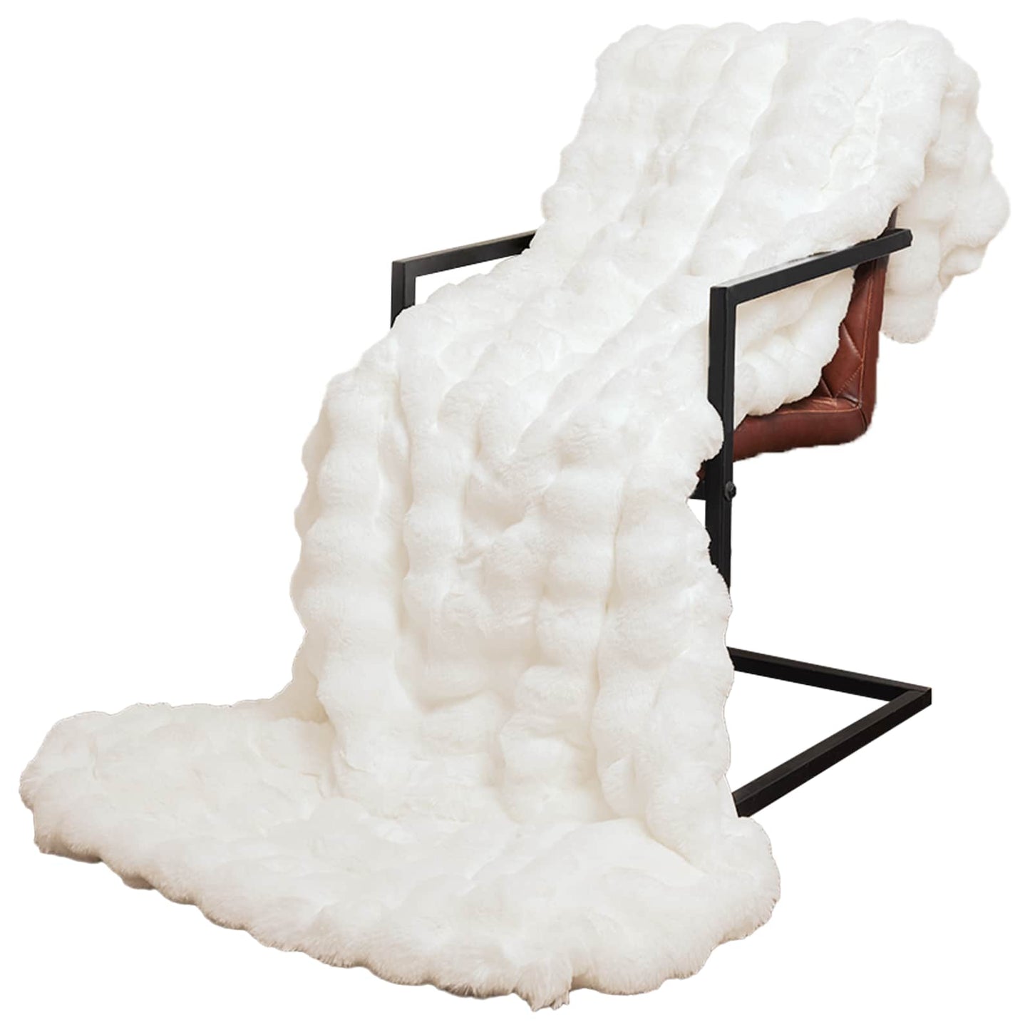 Anti-Slip Faux Rabbit Fur Blanket Olite White 240 x 270 cm