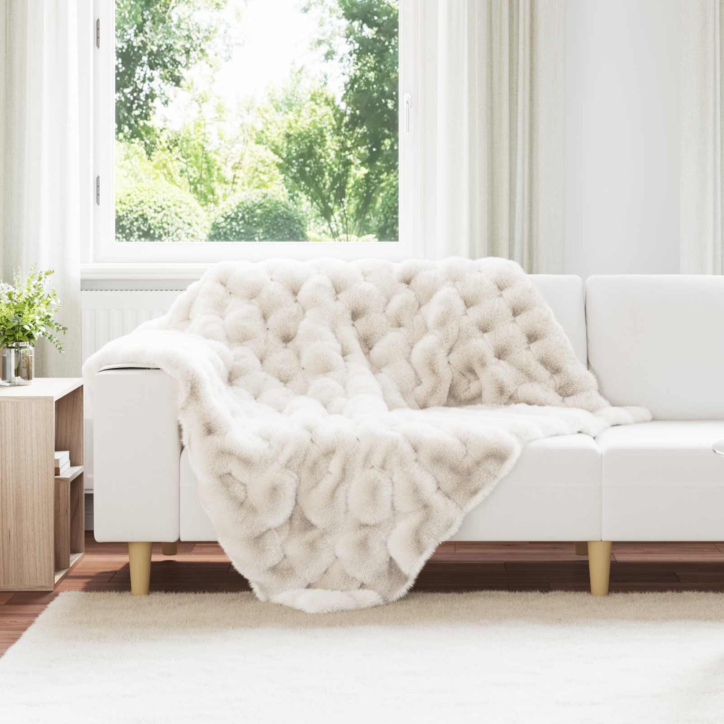 Anti-Slip Faux Rabbit Fur Blanket Olite 4 pcs White Polyester