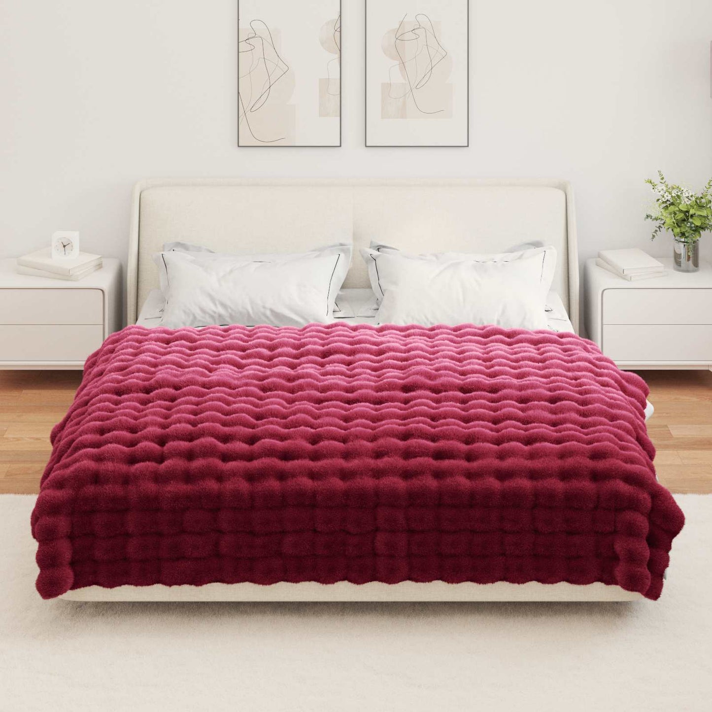 Anti-Slip Faux Rabbit Fur Blanket Olite Bordeaux Red Polyester