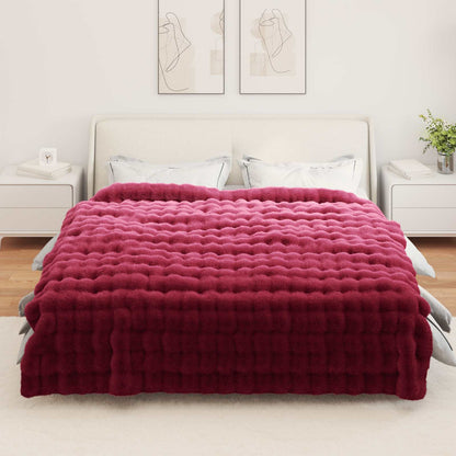 Anti-Slip Faux Rabbit Fur Blanket Olite Bordeaux Red Polyester